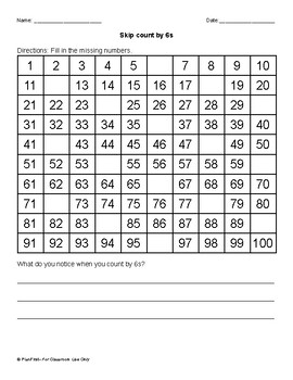 Hundreds Chart Skip Counting by 6s Practice by PlanFirst | TPT