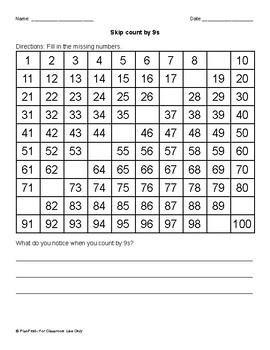 Hundreds Chart Skip Counting by 9s Practice by PlanFirst | TPT