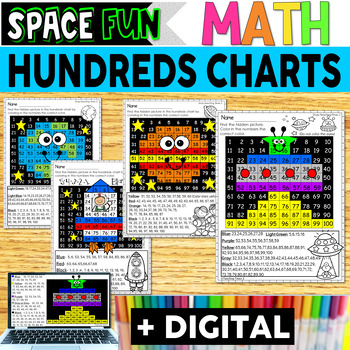Preview of Hundreds Chart - Space - Color by Number - With Digital Resources