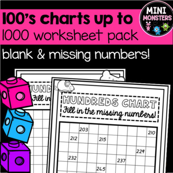 hundreds chart to 1000 missing numbers by mrs gs mini monsters tpt