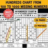 Hundreds Chart to 1000 ,Missing Numbers worksheet A4 Print