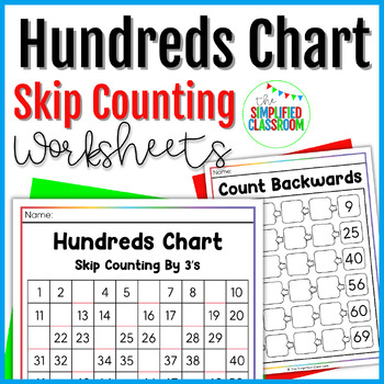 Preview of Hundreds Chart Skip Counting Worksheets and Extra Activities