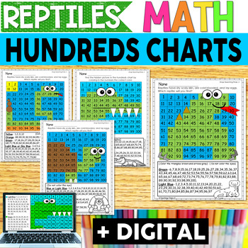 Preview of Hundreds Charts - Reptiles - Color by Number - With Digital Resources