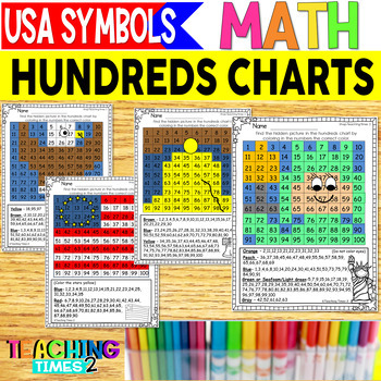Preview of Hundreds Charts | USA Symbols | Math Review | Color by Number | Number Order
