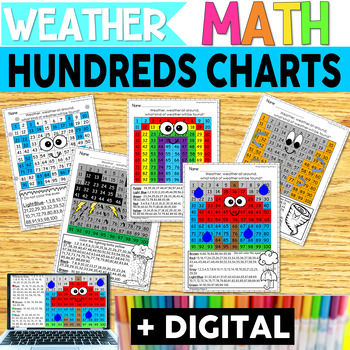 Preview of Hundreds Charts - Weather -  Color by Number  - With Digital Resources