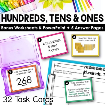 Preview of Hundreds Tens and Ones Task Cards | Place Value Activities & Place Value Center