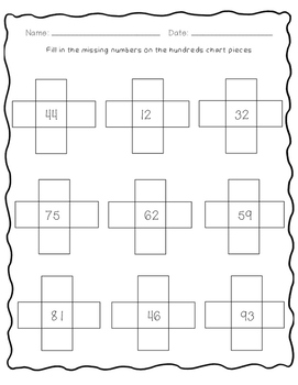 Hundreds Chart Worksheets Missing Numbers