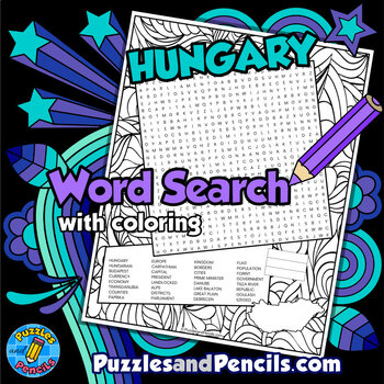 Preview of Hungary Word Search Puzzle with Coloring Activity Page | Countries of Europe