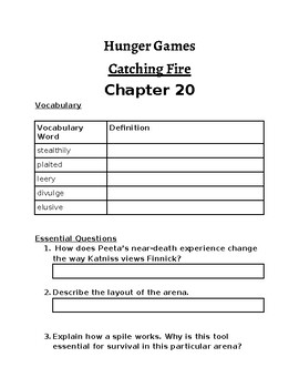 Preview of Hunger Games Catching Fire WorkSheet Ch. 20