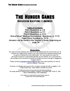 Preview of Hunger Games Discussion Questions & Answers