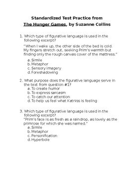 Preview of Hunger Games Standardized Test Questions for Practice