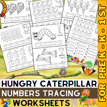 Preview of Hungry Caterpillar Number 1 to 15 Tracing, Counting and Coloring Worksheets