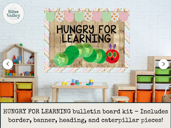 Preview of Hungry For Learning Spring Caterpillar Bulletin Board Kit| Door Decoration