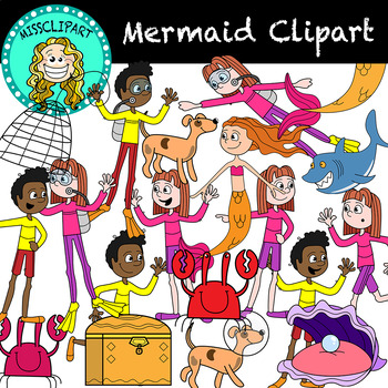 Preview of Hunting Mermaids Clipart (Color and B&W){MissClipArt}
