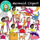 Hunting Mermaids Clipart (Color and B&W){MissClipArt}