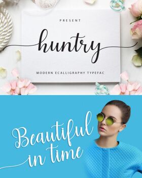 Preview of Huntry  Elegant Font Free Download Stunning & bold handwritten font Romantic