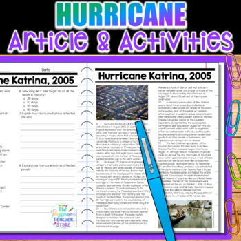 Preview of Hurricane Article and Activity Pages | Natural Disaster | Severe Weather