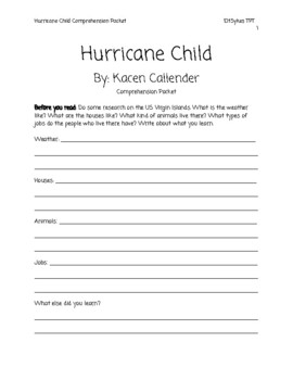 Hurricane Child Comprehension Packet + Answer Key | TpT