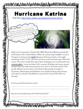 Hurricane Katrina: Informational Article and Questions by Kate Leenerts