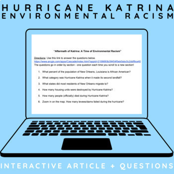 Preview of Hurricane Katrina and Environmental Racism - Interactive Article & Webquest