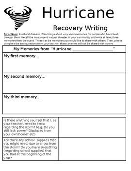 Hurricane Recovery Writing by Oakley Education Outreach | TPT
