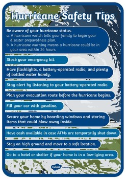 FREE Hurricane Safety Tips Display Poster by Twinkl Teaching Resources