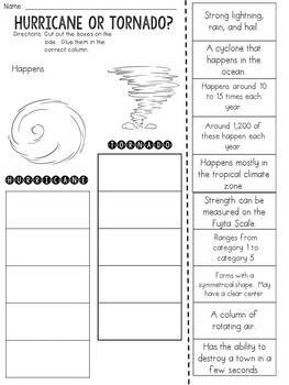 Hurricane or Tornado? Cut and Paste Sorting Activity by JH Lesson Design