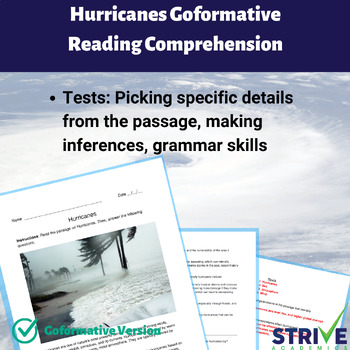 Preview of Hurricanes English Reading Comprehension Goformative Digital Activity