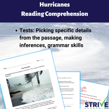 Preview of Hurricanes English Reading Comprehension Worksheet