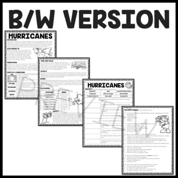 Hurricanes Informational Reading Comprehension Worksheet, Weather, Cyclones