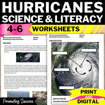 Preview of Hurricanes Severe Extreme Weather Worksheets Science Reading Comprehension