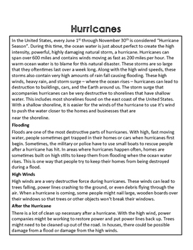 Hurricanes Printable Comprehension Passage by PinkPearls and Pencils