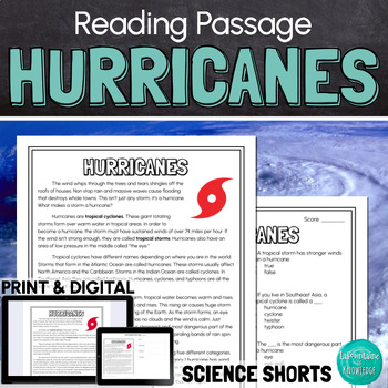 Preview of Hurricanes Reading Comprehension Passage PRINT and DIGITAL