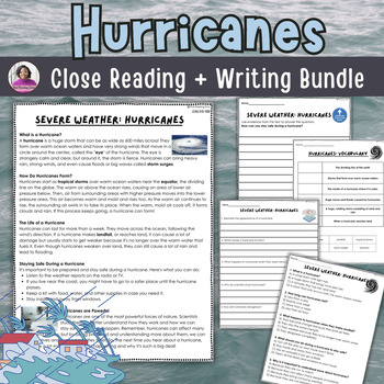 Preview of Hurricanes Reading Comprehension | Severe Weather | Centers | Science