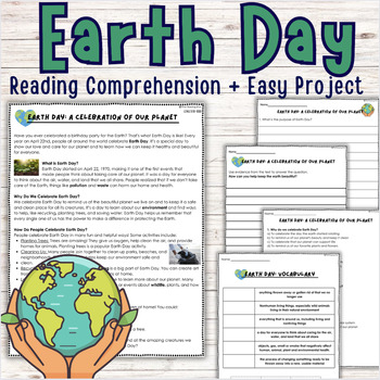 Preview of Earth Day Close Reading | Project | Spring | Environment | Activities | Centers