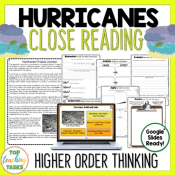 Preview of Hurricanes Cyclones Reading Comprehension Passages | Hurricanes Activities
