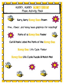 Preview of Hurry Hurry Honey Bees Poem Activity Pack