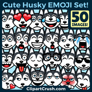 Preview of Husky Emoji Clipart Faces / Siberian Husky Dog Emojis Emotions Expressions