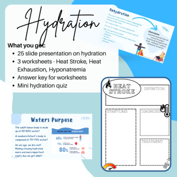Preview of Hydration Presentation [EDITABLE TEXT]. Heat Disorders Worksheet