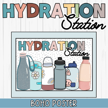 Preview of Hydration Station Poster - Encourage Water Refill - Boho Calming Colours