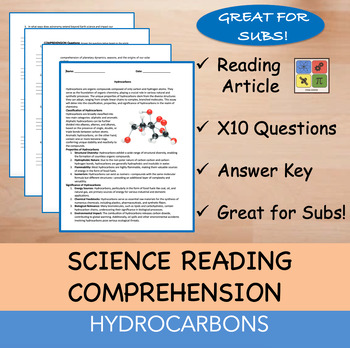 Preview of Hydrocarbons - Reading Passage and x 10 Questions (EDITABLE)