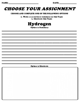 Preview of Hydrogen UDL Choice Board Worksheet