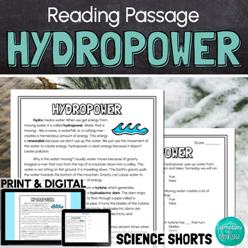Preview of Hydropower Reading Comprehension Passage PRINT and DIGITAL