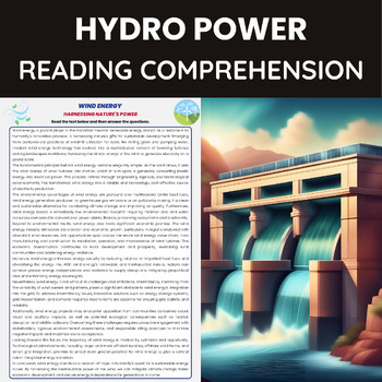 Preview of Hydropower Reading Comprehension | Renewable Energy | Hydroelectric Power