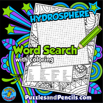 Preview of Hydrosphere Word Search Puzzle with Coloring | Earth Science Wordsearch