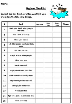 Hygiene Checklist by SiDash Teaching | TPT