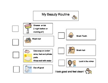 hygiene checklist elementary middle school special ed autism