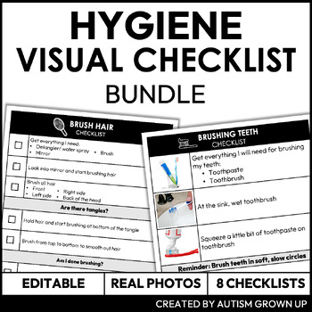 Preview of Hygiene Checklists Bundle | Task Analysis for Life Skills | Editable