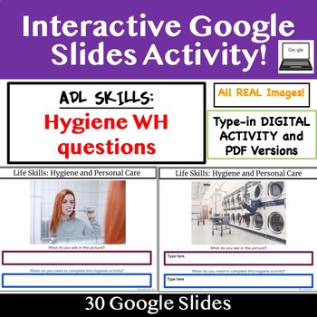 Preview of Hygiene WH Comprehension Questions Google Slides and PDF Printable