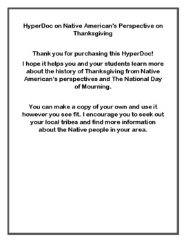 Preview of HyperDoc Exploring Native American Perspectives on Thanksgiving